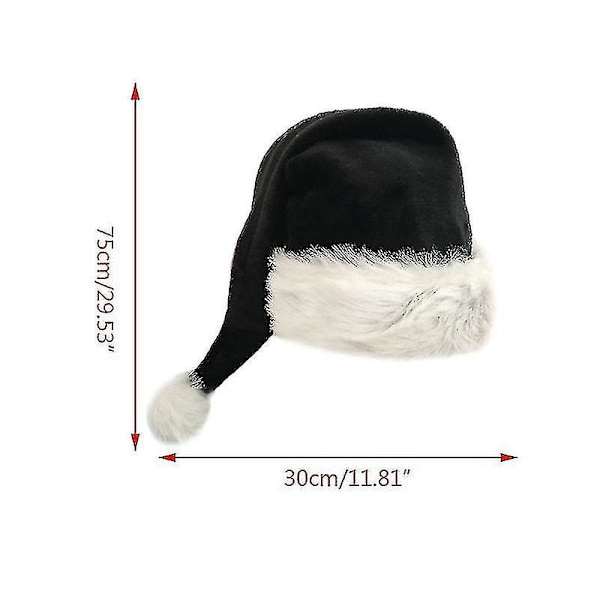 75cm Sort Pludset Lang Julehat Julekostume Pompom Julemandshue