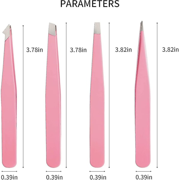 Pincet Sæt 4-delt, Professionelle Pincet i Rustfrit Stål, Præcisionspincet til Øjenbryn, Ansigtshår, Indgroede Hår