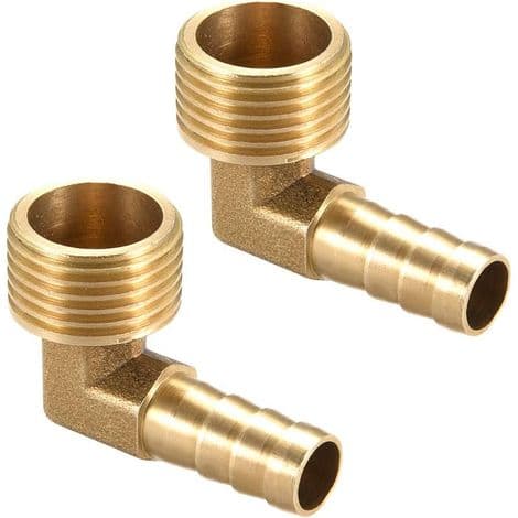 90° piggtråd messing slangekobling, 10 mm albue, 1/2\" utvendig gjenge, 2 stk