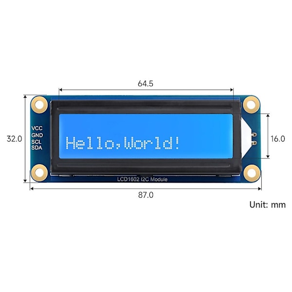 Lcd1602 I2c-modul I2c-kontrollgrensesnitt ombord Aip31068 Lcd-driverbrikke