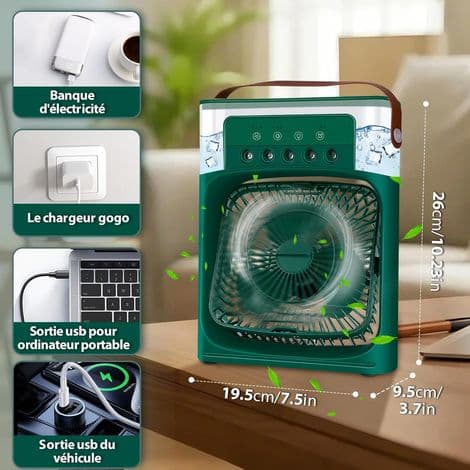 Ventilator, 3 hastigheder, timer, 7 LED'er og køleventilator med variabel intensitet (grøn).