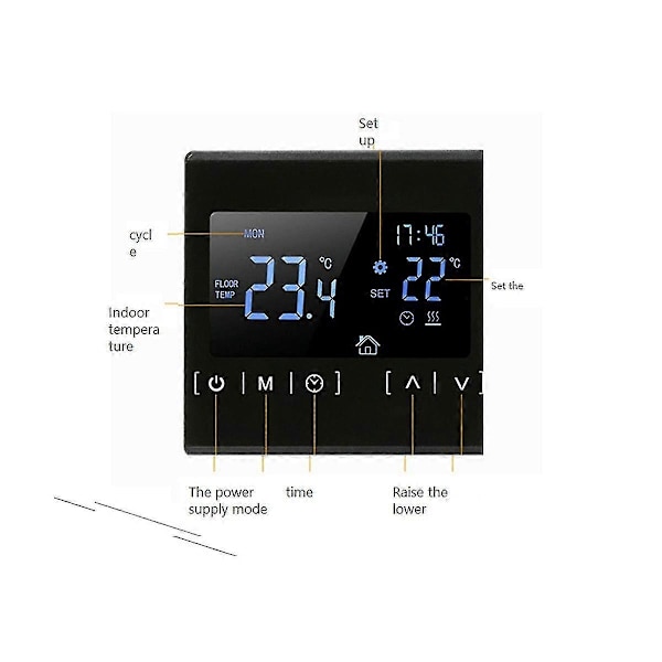 LCD Touchscreen Termostat Programmerbar Elektrisk Gulvvarmesystem Termoregulator AC 85-250V(bl
