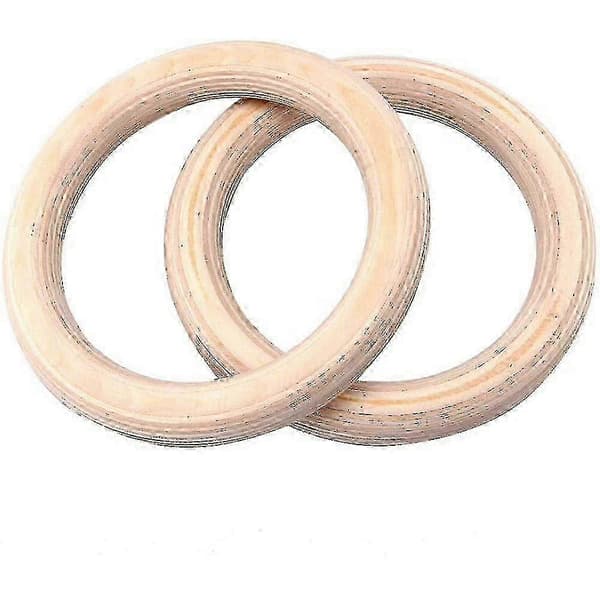 2X Gymnastikkringer i tre med justerbare nylonstropper 3cm