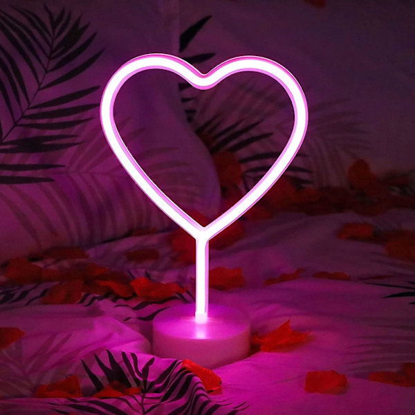 Rosa Hjärta Neon Skylt, Led Neon Ljus Batteridriven Eller Usb-Driven Dekorationer Lampa, Borddekoration Ljus För Flickrum Sovsal Bröllop Jubileum