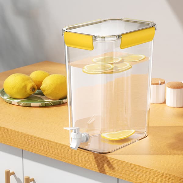 Cold Water Kettle Large Capacity Thick Faucet Sealed Beverage Storage Jug for Kitchen Yellow‑4.5L