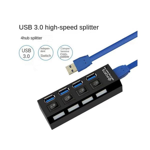 USB 3.0 Strømadapter 4 Porte Multi USB Splitter Hub 3.0USB Hub 50CM Kabel Hub Docking Station EU stik