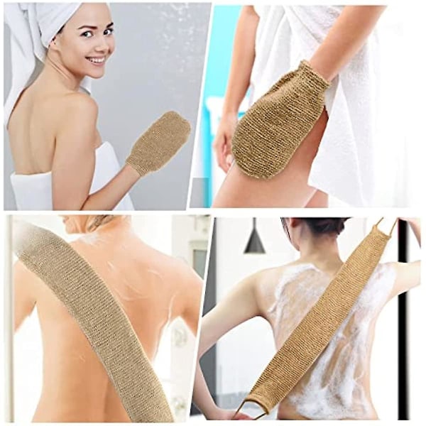 Back Scrubber Exfoliator, 100 % naturlig hampa exfolierande handske och rem, kroppsrengöringshandskar för män kvinnor, Död hudborttagning Skrubbhandskar, Bath Scru