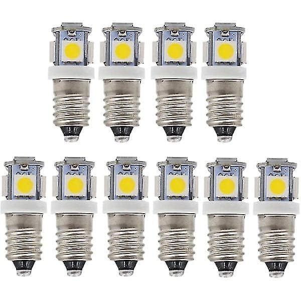 10 stk E10 6V LED-lamper 5SMD 0,5W 50LM - Lampacool Hvit