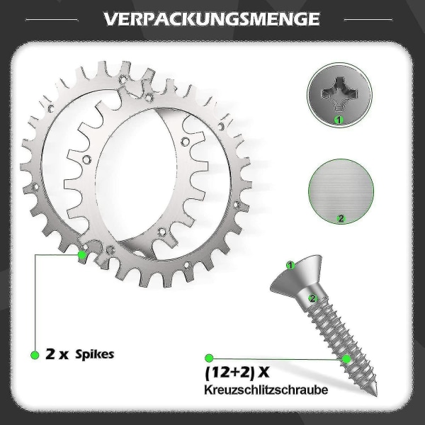 Huamade 2 stk. Premium Rustfritt Stål Pigger for Worx S/M Modell, 2 stk. Rustfritt Stål Skruepigger Traksjonsforsterker, Robotergressklipper Hjulstørrelse 205mm