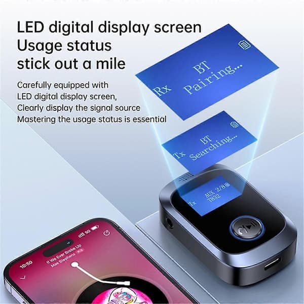 AUX Bluetooth 5.4 Biladapter Bluetooth Mottaker Trådløs Lydmottaker for Musikk/Håndfri Samtale