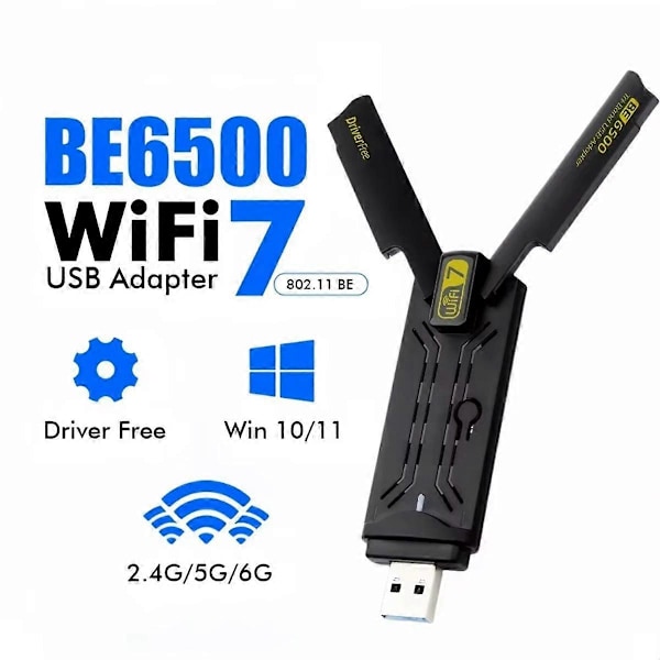 WiFi7 6500Mbps USB Adapter BE6500 2.4G&5.8G&6GHz Trådløst Nettverkskort 802.11be Driverfri WiFi Ada