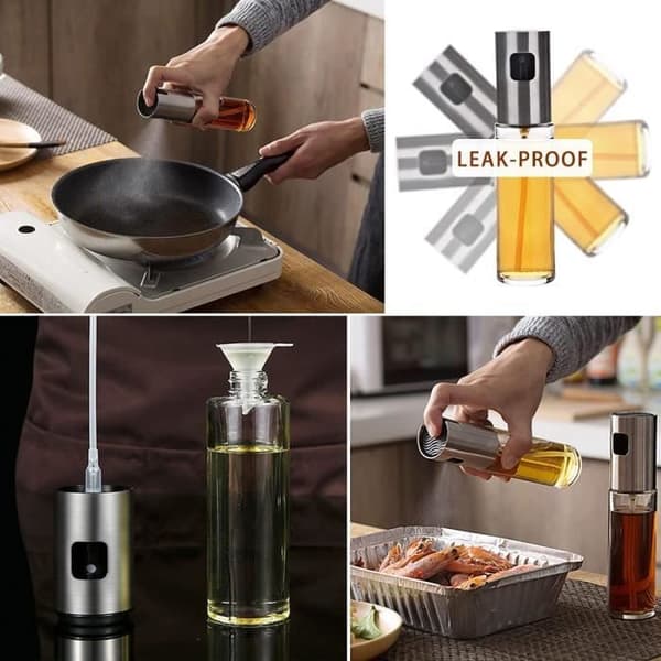 Oliesprøjte, 100 ml oliesprayflaske i rustfrit stål og glas, til grillmadlavning