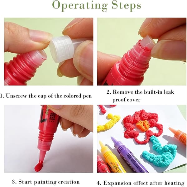 3D Bubble Pen Puffy Paint Popcorn-pennsett, Popcorn-tegnepenner, 36 stk.
