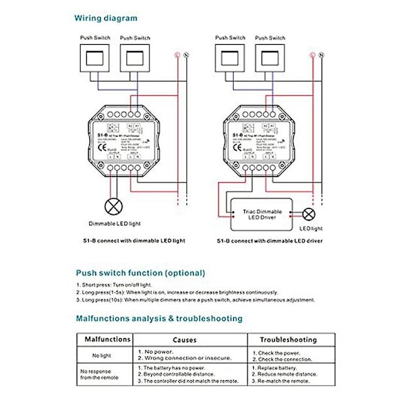 LED Dimmerbryter 2.4G Trådløs RF Fjernkontroll Demmbar Trykkbryter Smart Wifi Dimmer for LED Pære Lys Lampe