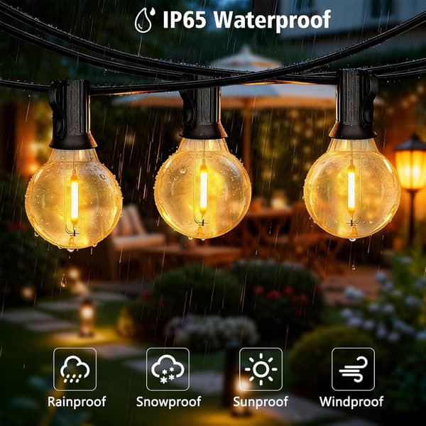 30m Outdoor String Lights, 50+2 G40 LED Bulbs, IP44 Waterproof for Patio and Party, Dimmable with Remote Control-FX-