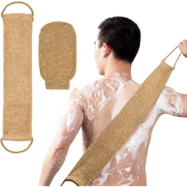 Back Scrubber Exfoliator, 100 % naturlig hampa exfolierande handske och rem, kroppsrengöringshandskar för män kvinnor, Död hudborttagning Skrubbhandskar, Bath Scru