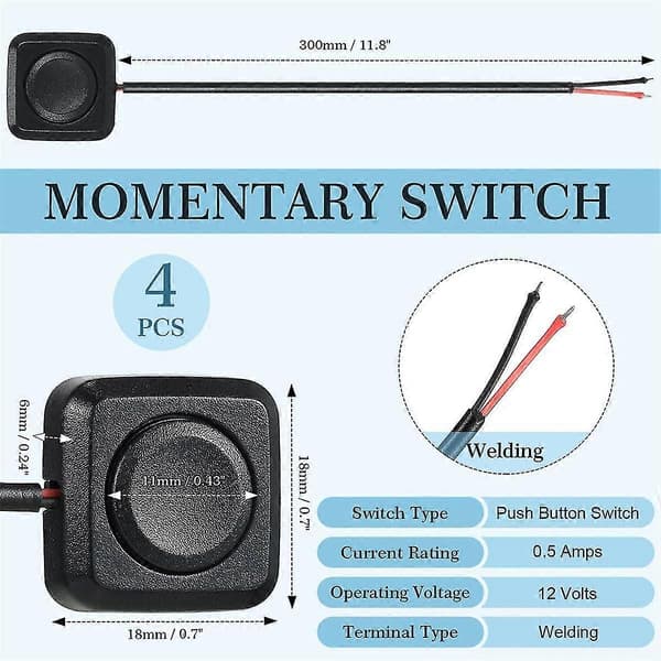 4 stk. Momentan Tænd/Sluk-Knap 12V 24V Overflademontering Mini Knapswitch