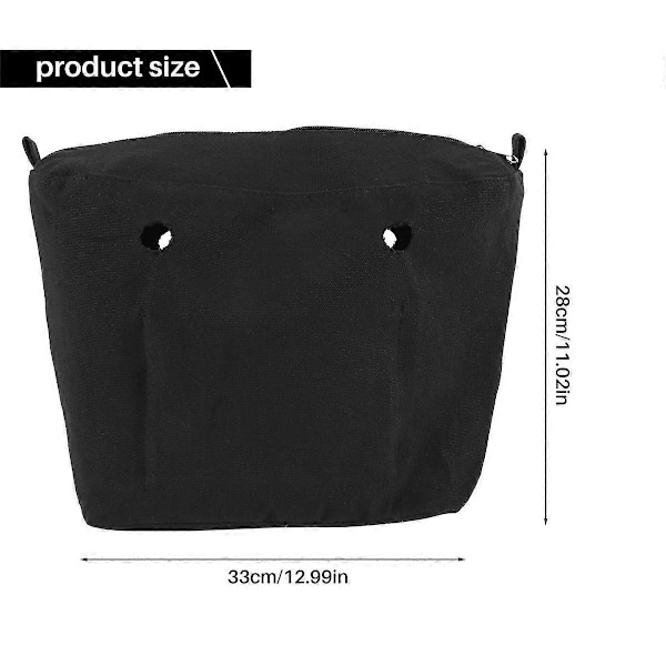 Två Storlekar Vattentät Solid Canvas Insats Innerfoder Insats Dragkedja Ficka för Obag O Bag handväska väska Svart Mini