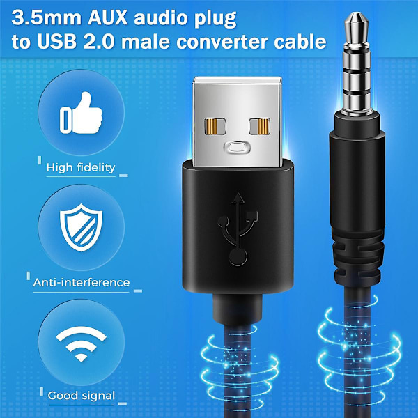 3,5 mm AUX-kontakt till USB 2.0 Han-laddningskabeladapter för bil MP3