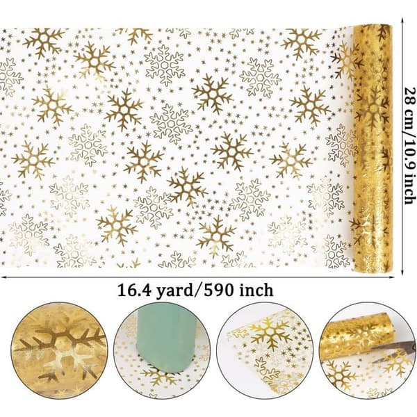 Bordløper - Jul - Glitrende organza - Gullsnøflak - 15m x 28cm