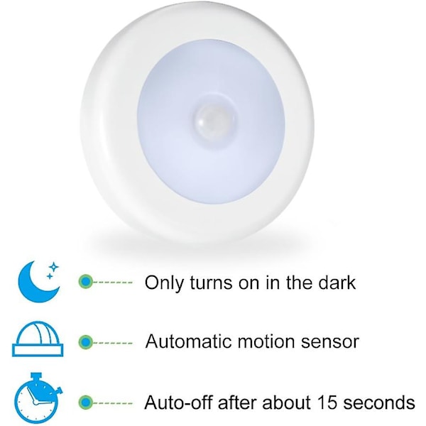 LED Sensorlys 6-pak - Batteridrevet Bevægelsessensorlys (Hvid)