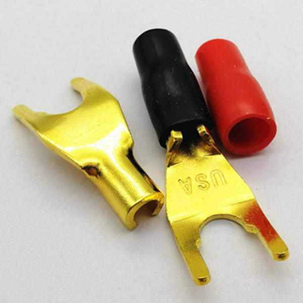8 stk./4 par \"Y\" \"U\" Spade Banana-stik Guldbelagt Lodfri Gaffel Højttaler Banana-stik Adapter
