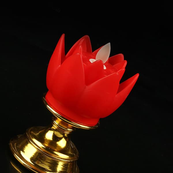 Red LED Lotus Flower Lamp, Flickering Light Effect, Warm Glow Buddha Decor, 1-pack