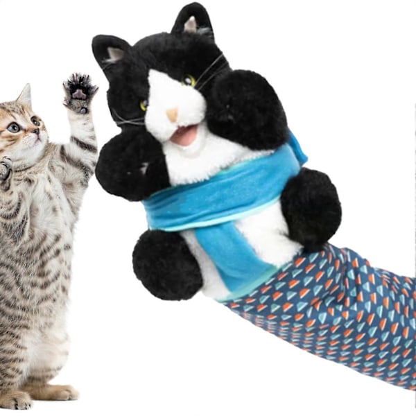 Kattdocka Brottare Plysch Handdocka Leksak med Vaddering, Rolig Interaktiv Kattleksak Träning & Träningshandske för Katter