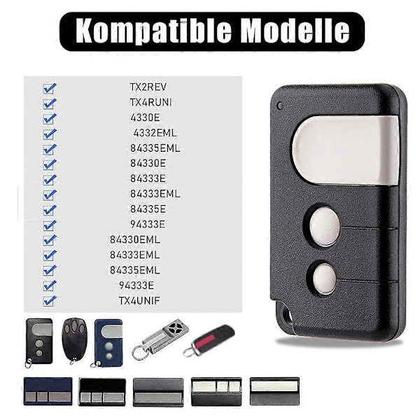 2 stk. Garagedørsåbner Fjernbetjening til MotorLift TX4RUNI, TX2REV, 84335EML, 94333E, 433.92MHz