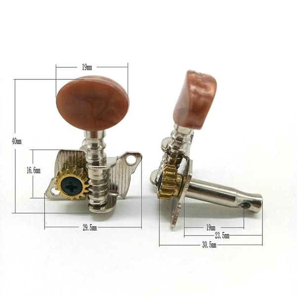 2R2L Metall Ukulele Locking String Tuner Gitarr Stämskruv Maskinhuvud med Bruna Huvudpinnar för Ukulele Gitarr Del