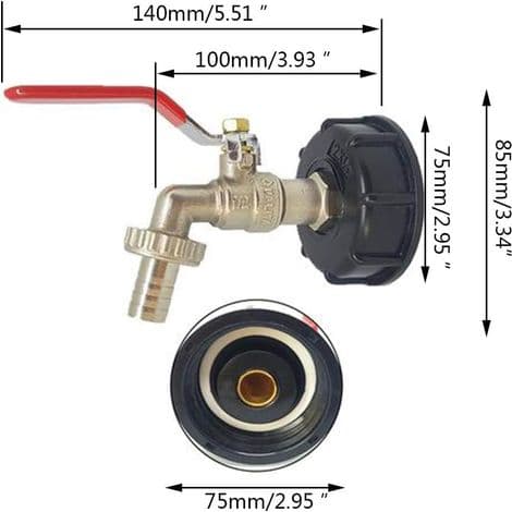 For IBC Tank Adapter 1/2\" Kran Utløpsventil Kran Slangekoblinger