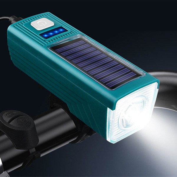 Cykellys Solcelledrevet USB Genopladelig 4-Modes Forlygte & Klokke Til Cykling