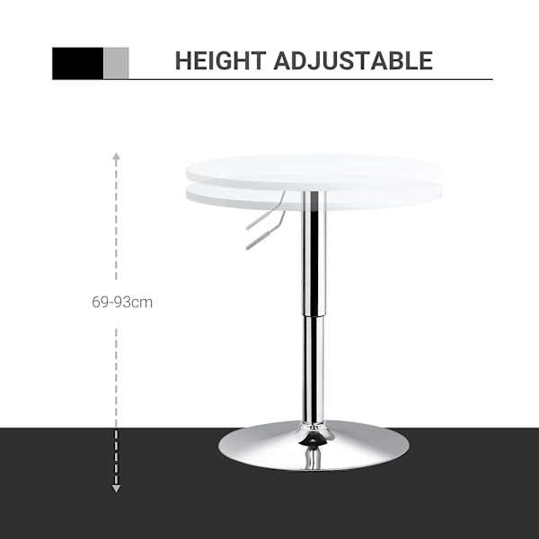 HOMCOM 60cm Justerbar Höjd Rund Barbord med Vridbar Skiva Vit