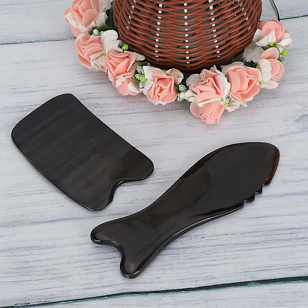 Oxhornsskrapa för ansiktsmassage, smärtlindring Gua Sha-verktyg (Kvadratisk skiva, vågformad fisk)