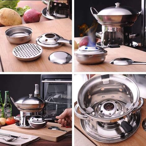 Sæt med 2 mini bærbare spritbrændere i rustfrit stål til camping, vandreture, te, kaffe, varme drikke
