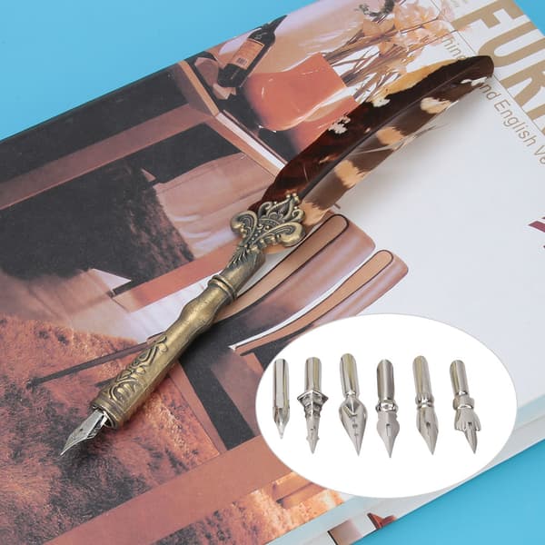 Retro Feather Dip Pen Set Stainless Steel Nib Calligraphy Writing Kit with Gift Box