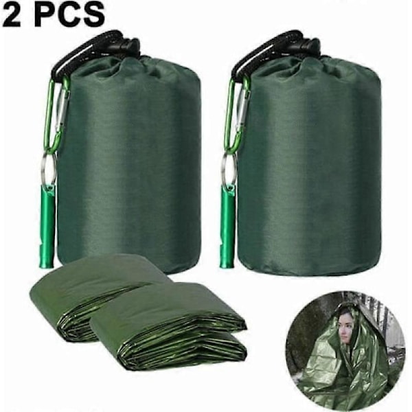 2-pack nödfilt med paracord, ultralätt vattentät varm överlevnadsfilt för camping, vandring
