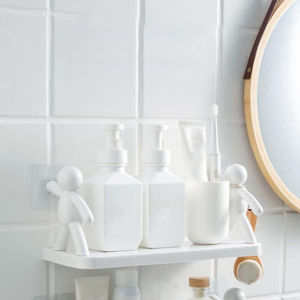 Wall Mounted Shelf Hole-Free Installation Small Doll Shape Large Capacity Plastic Stable Load-Bearing Storage Shelf Gray