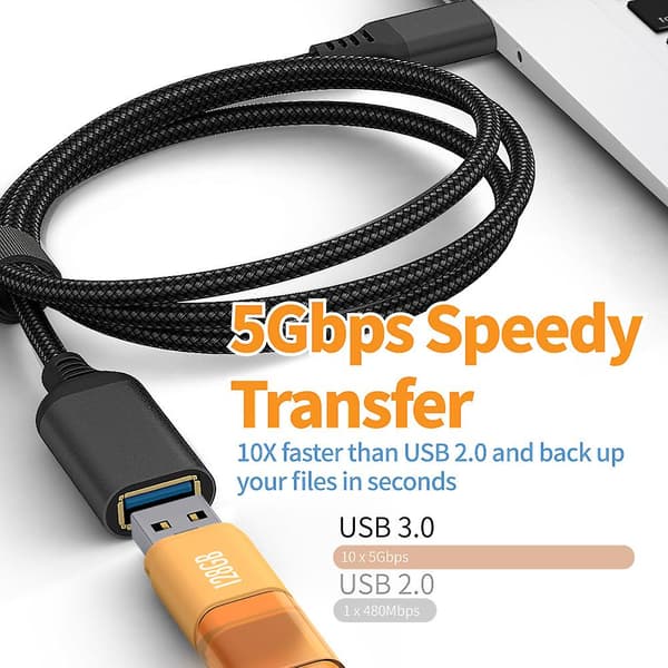 USB 3.0 Typ A hane till hona förlängningskabel, flätat material, hög dataöverföringskabel (0,5