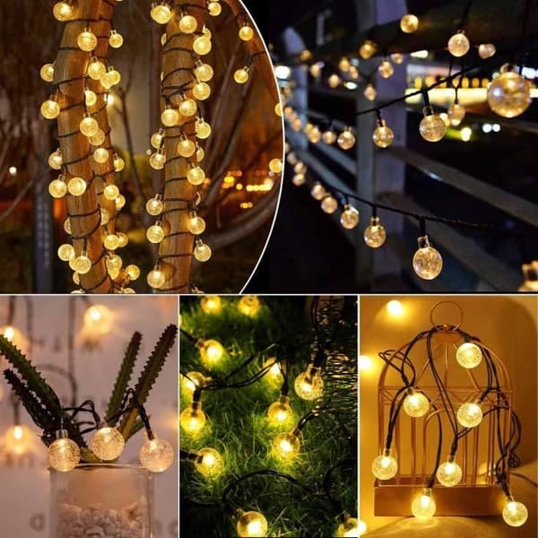 Solcelledrevne utendørs lyslenker - 30 LED krystallkuler - Varmhvit - 8 moduser