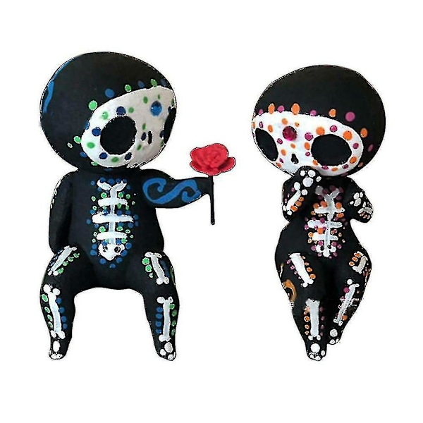 2pcs Resin Sugar Skull Couple Statue Loving Statue Holding Rose