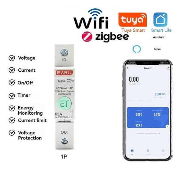 1P TUYA APP Zigbee Målerbeskyttelse Smart Energi Strømforbruk KWh Måler Strømbryter Tid