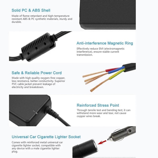 12V 15A 160W Billadapter 220V til 12V Billadapter Konverter Bil Hjem - Tændrørsadapter EU Stik