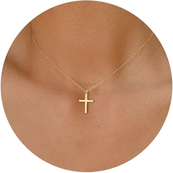 Small Cross Necklace, Women's 14k Gold Filled Polish Necklace Delicate Round Pendant Necklace Cross Cute Heart Necklace