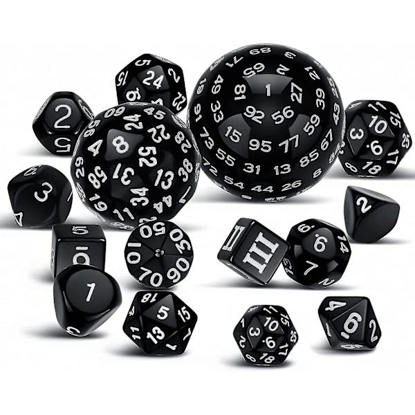 15 kappaletta täydellinen monitahoinen DND-noppasetti D3-D100 pallomainen noppasetti, 100-sivuinen noppasetti roolipeleihin
