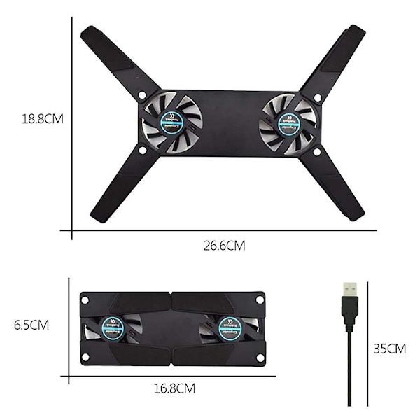 Tietokoneen jäähdytysalusta, Kannettava kannettavan tietokoneen jäähdytin Taitettava kaksoispuhallin Jäähdytysalusta Tietokoneen kannettava tietokoneen jäähdytys