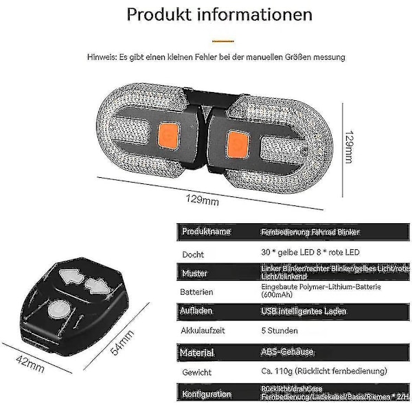 Cykelblinklys med Trådløs Fjernbetjening, Todelt Baglygte med Blinklys, USB Opladbar