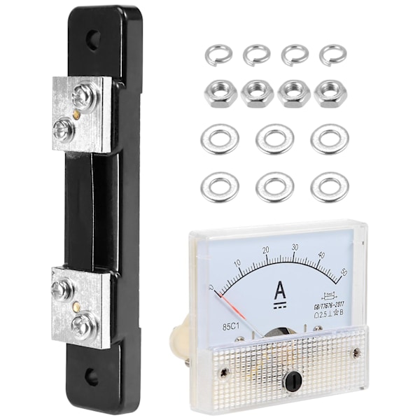 DC 0-50A Analog Amperemeter Ammeter Ström Panel + 50A 75mV Shunt Motstånd