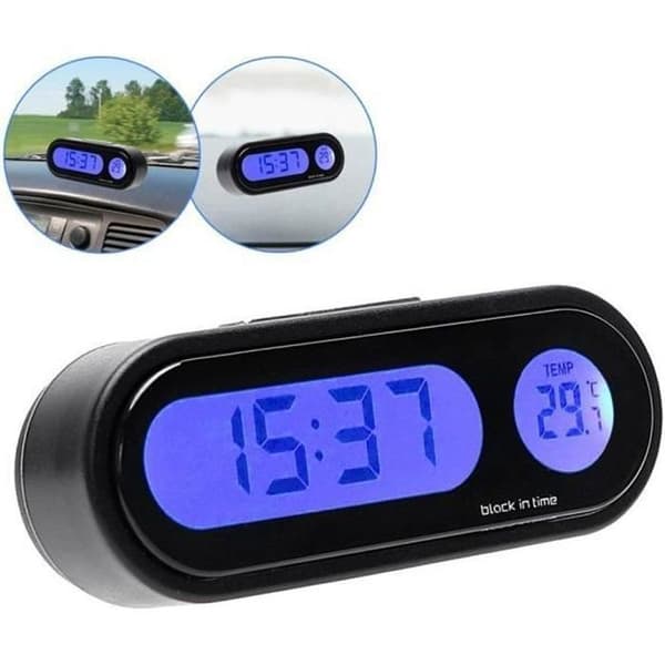 Elektronisk bilklocka/termometer med LED-display - Svart - Vardagsrum - Rektangulär - 7,5 x 2,5 x 1,5 cm