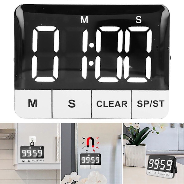 Køkkenur 120dB Høj Alarm Stort LED Display Energibesparende Magnetisk Nedtælling Multifunktionelt Bærbart Ur